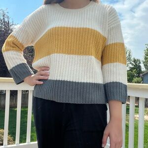 Colorblock Sweater - Cream, Yellow, Gray